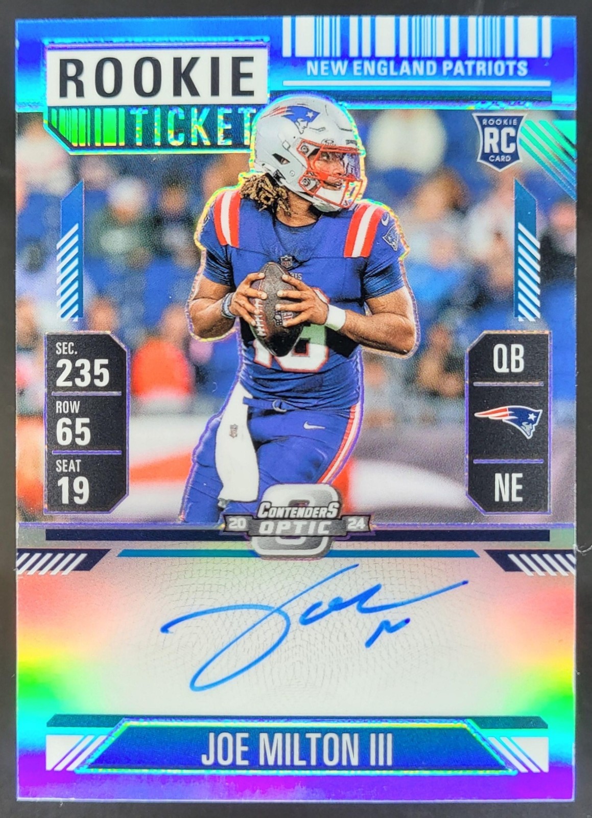 2024 Panini Contenders Optic Joe Milton III Rookie Ticket Auto Teal /99 RC SR3