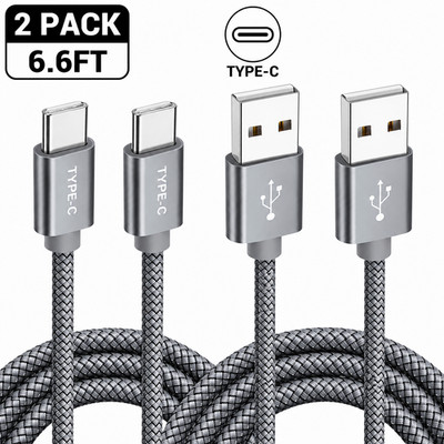 2 Pack iPhone Charger, 6.6FT USB to Type-C Charging Cable, Braided Charger Cord