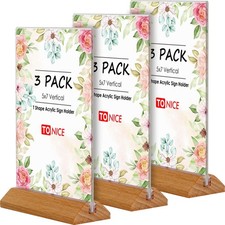   3 Pack 5x7 Acrylic Sign Holder T Shape Clear Acrylic Double Sided Frames wi...