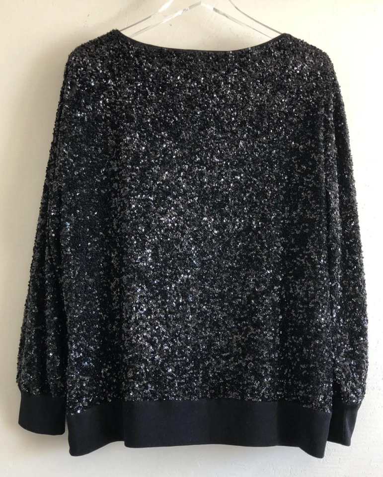 Blusa Lafayette 148 New York Talla XL Negra Lentejuelas Manga Larga Mangas Bandas Dobladillo Foto 2 de 4