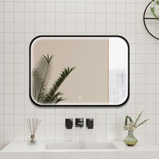 LED Bathroom Mirror with 3 Color Adjustable Lights, Black Framed, Anti-fog, IP44