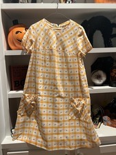 Vintage 1960s Floral Yellow Cotton Day Dress With Pockets
