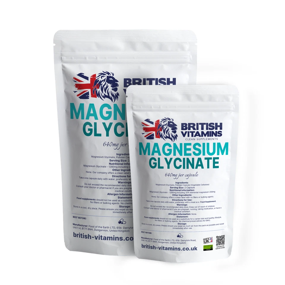 BRITISH VITAMINS Magnesium Glycinate contains 20% elemental magnesium