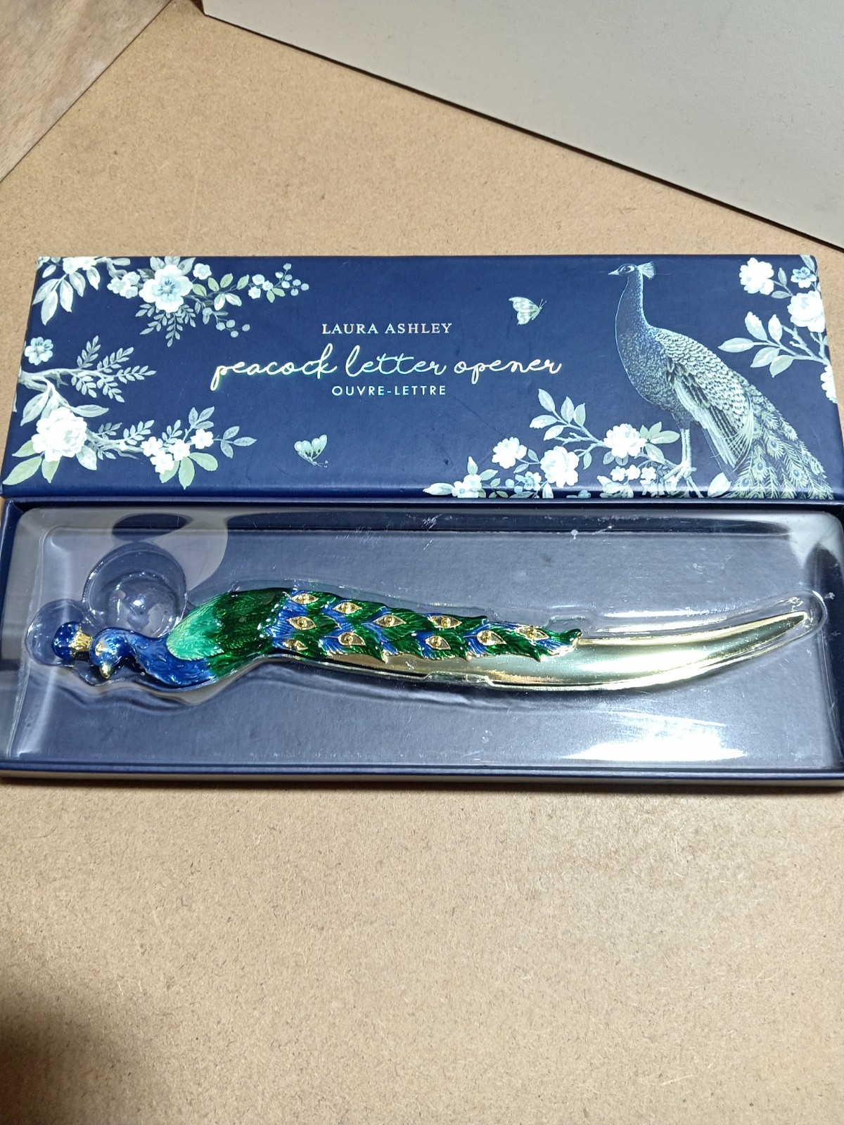 Laura Ashley Boxed Peacock Letter Opener Gold Tone Boxed Gift Idea