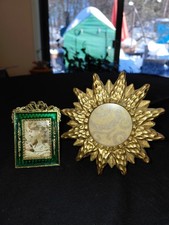 VTG Mini Photo Frames, 1 Brass And Enamel, 1 Gold Tone Wood Frame