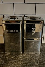 Vtg Retro MCM Kitchen Chrome Canister Set of 3 Sugar Tea Coffee 1950s USA Made