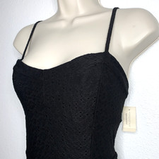 Y2K Aeropostale BLACK EYELET Babydoll CUTOUT SLIP DRESS L Boho Grunge Whimsigoth