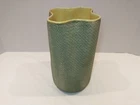 Vintage Shawnee USA Pottery Vase #880 Green Burlap Texture Yellow Glaze 10"