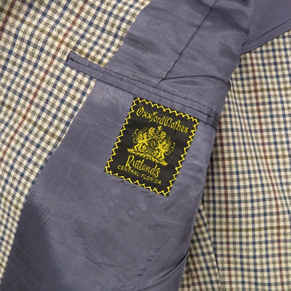 Blazer Oxxford Clothes 44L Mezcla de Lino Guinga Cuadros Abrigo Deportivo Chaqueta Para Hombres Azul Foto 3 de 4