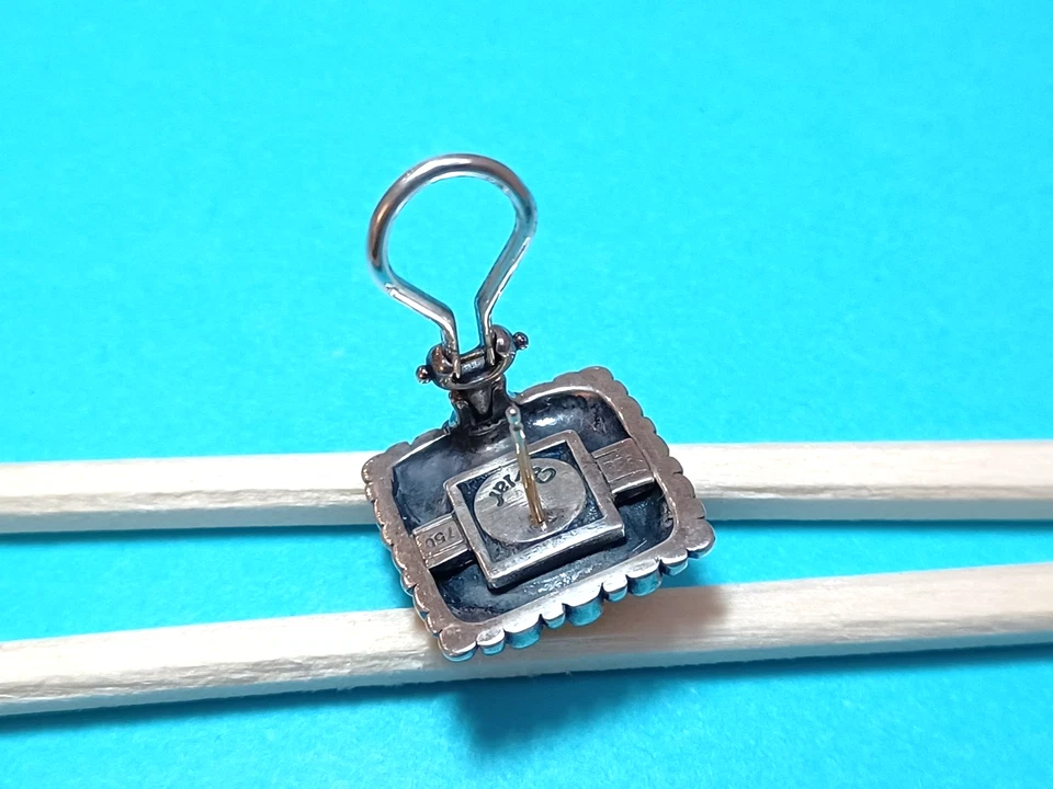 Lagos Caviar Square, Golden ball Earrings, Sterling silver 18k gold, Omega Back - Image 3 of 4