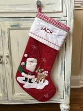 Pottery Barn Kids Quilted Rudolph Christmas Stocking Mono  Jack  NWOT READ