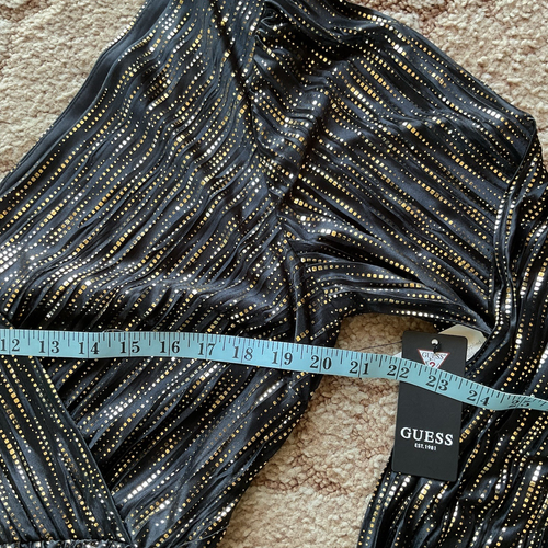 NWT GUESS Black Metallic Gold Disco Formal Maxi Dress V-Neck Tulip Hem Sz 14 - Picture 20 of 20
