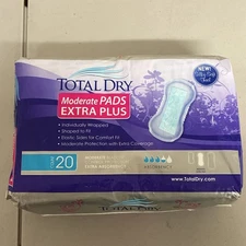 TOTAL DRY PERSONAL CARE MODERATE PADS 20 COUNT NEW