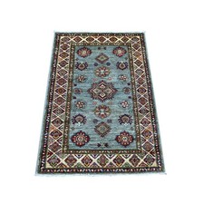 2'8"x3'9" Gray Super Kazak Medallions Design Hand Knotted Wool Mat Rug 21355