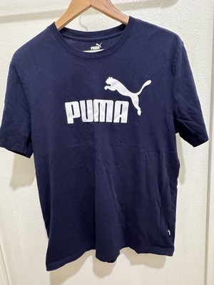PUMA Men's Graphic Logo T-Shirt Navy Blue Cotton Short Sleeve Size L