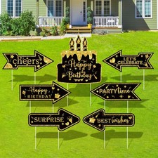 Black Gold Birthday Decorations for Men Happy Birthday Yard Signs with Stakes...