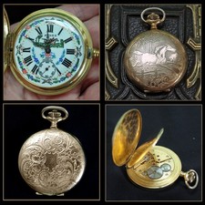 ARNEX 17 Jewel Incabloc Swiss Hunter Pocket Watch Horse Rider Painted Dial Runs