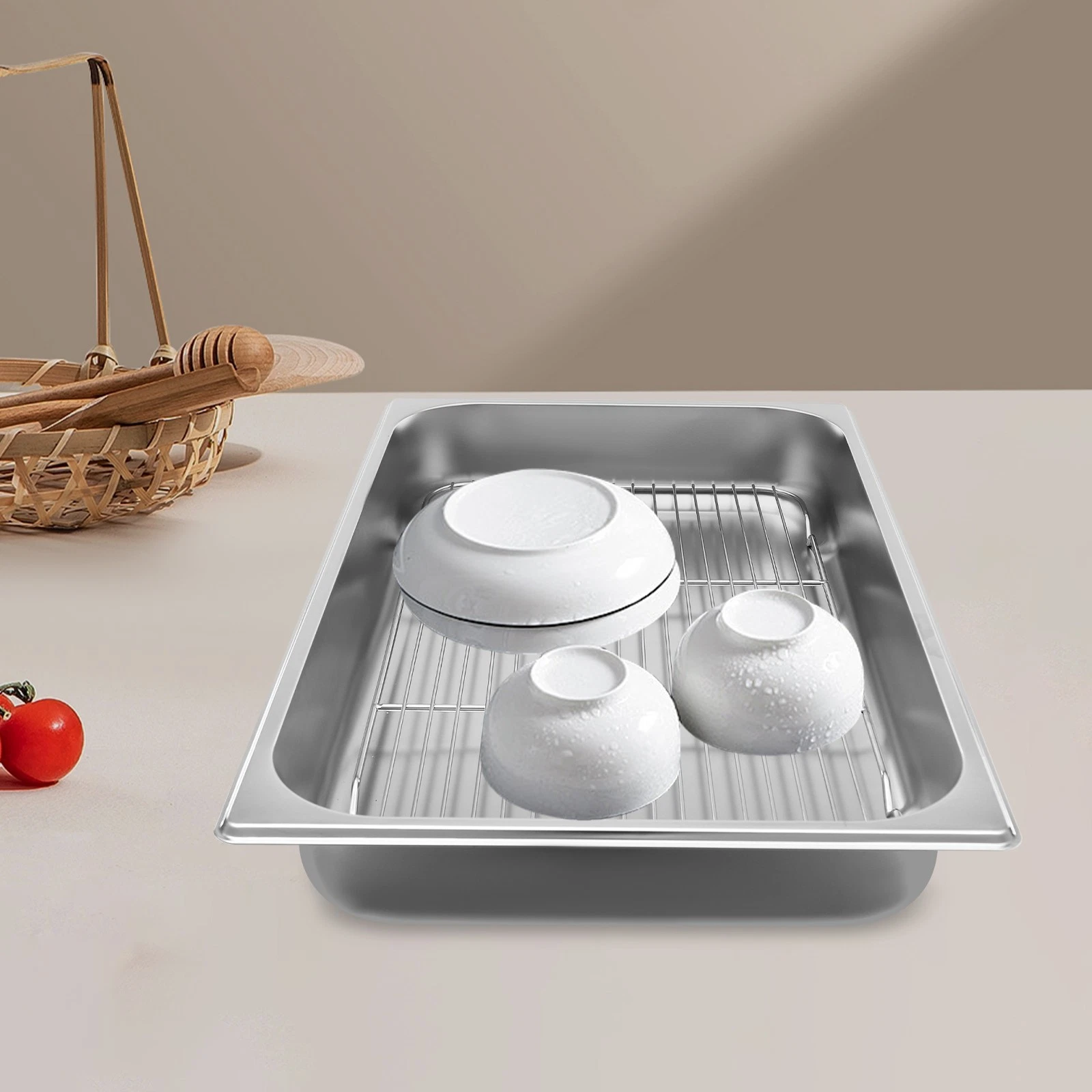 Stainless Steel Roasting Pan Turkey Baking Oven Pan Draining Tray With Rack