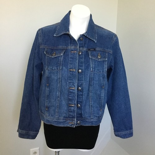 90s Y2K Vintage IZOD Denim Blue Jean Jacket Woman's Size Petite Large