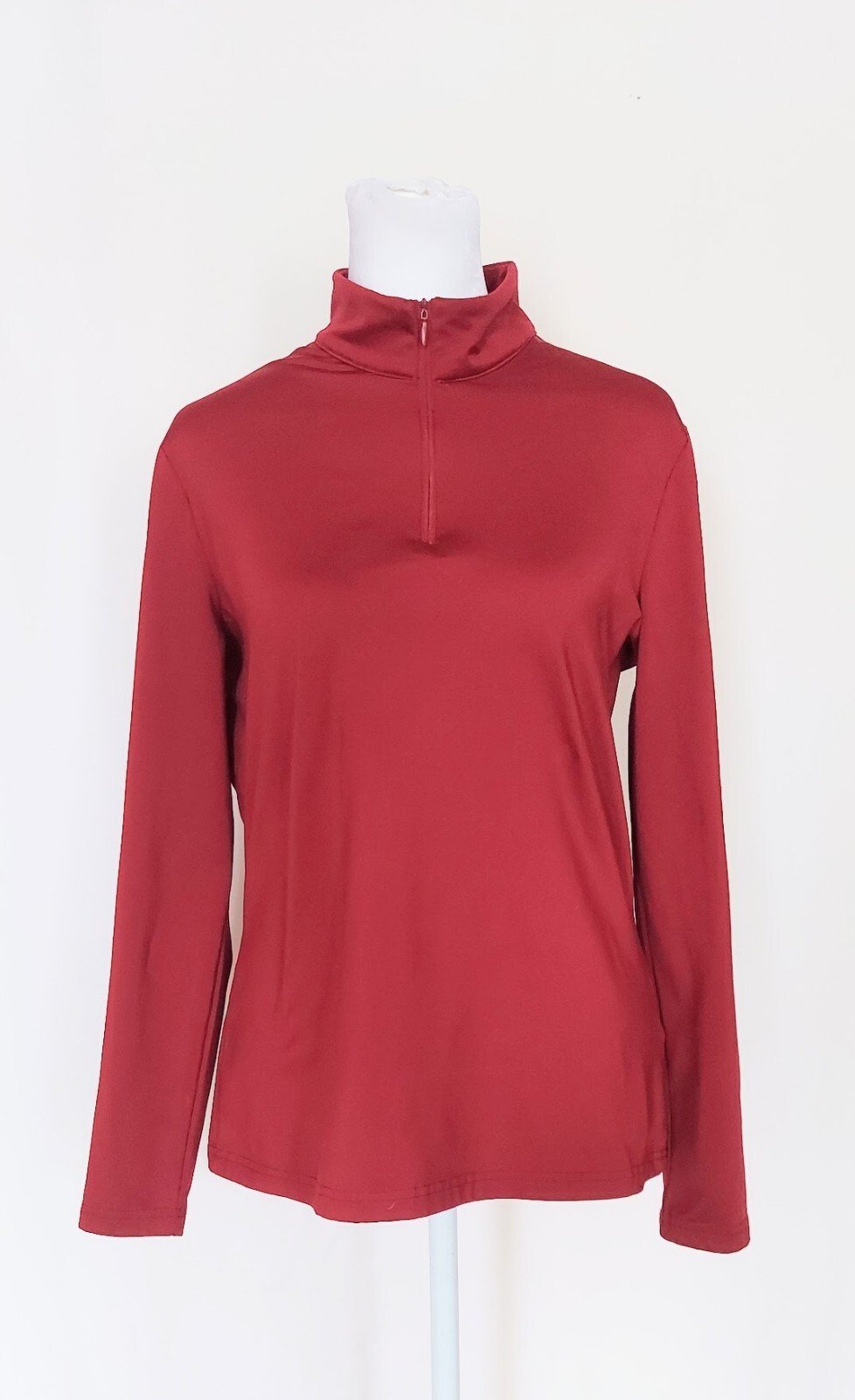 HKM Womens Size Medium Long Sleeve 1/4 Zip Functional Shirt Burgandy Red