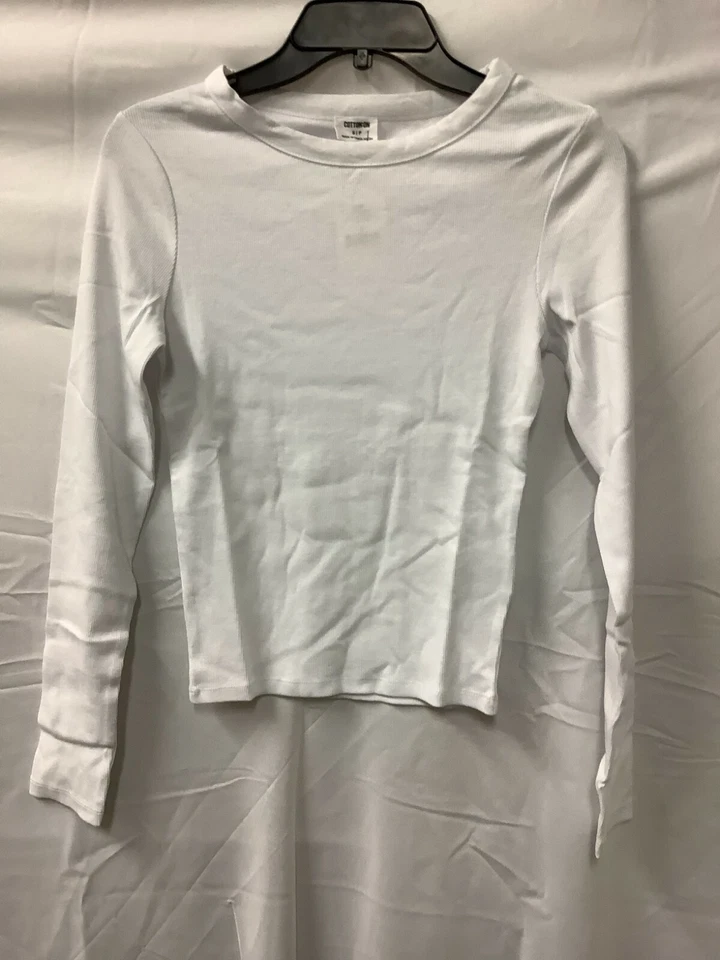 Top pulóver de algodón para mujer talla S blanco acanalado tejido The Turn Back manga larga Foto 2 de 4