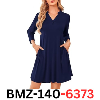 Women’s Loose Fit Swing T-Shirt Dress With Pockets – Navy Blue | Casual Comfort, Flowy Silhouette, Long Sleeve