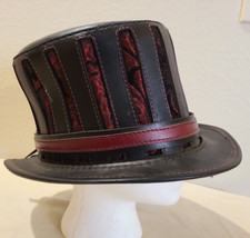 Czarna skórzana i czerwona brokatowa czapka - Szalony Kapelusznik- Ręcznie wykonana -23"