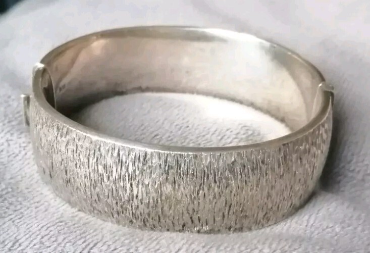 Solid Sterling Silver 925 Textured Modernist Bang… - image 1