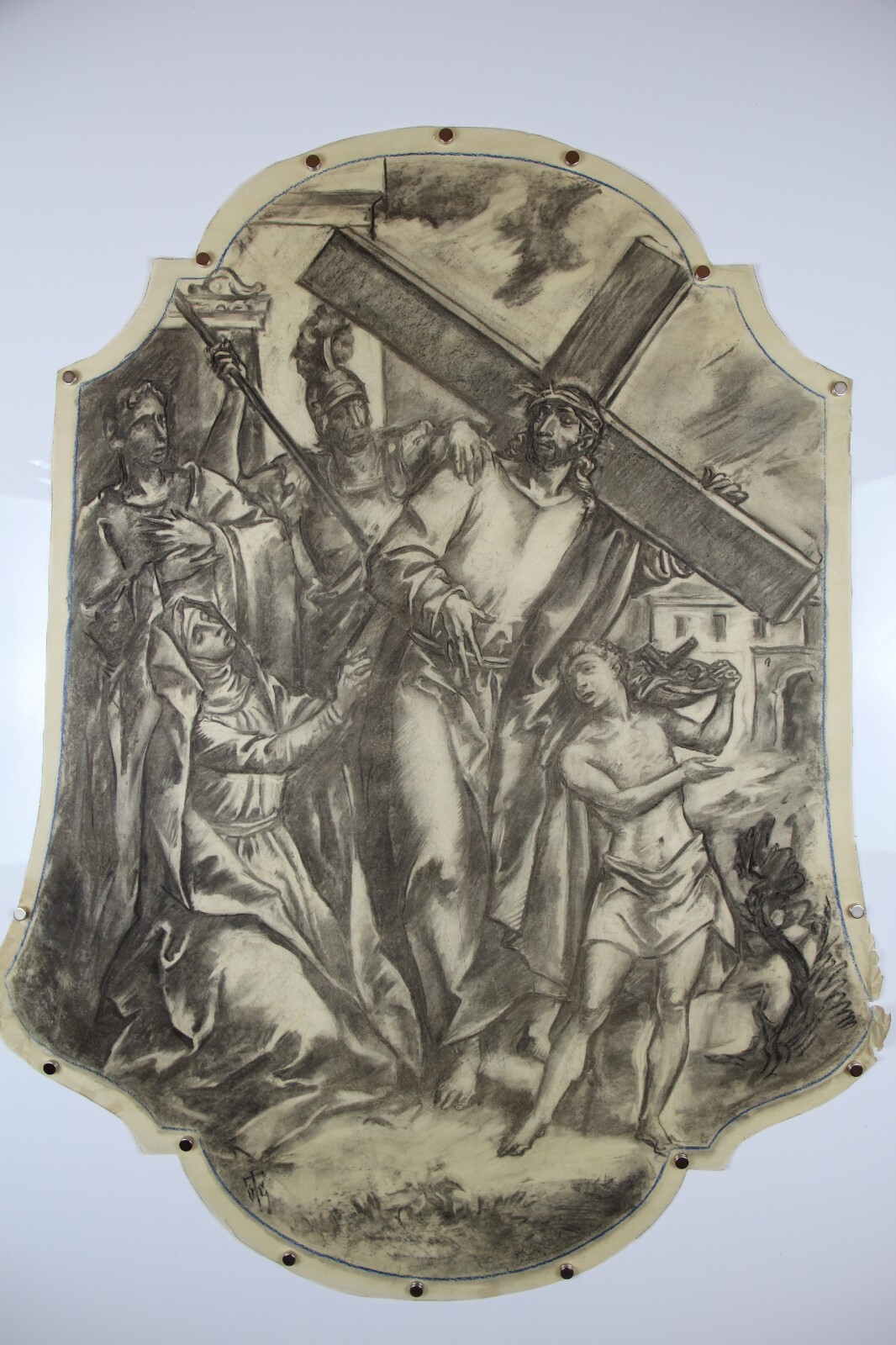 Otto Grassl Kreuzweg 4 Entwurfszeichnung Dachauer Maler Jesus große Zeichnung