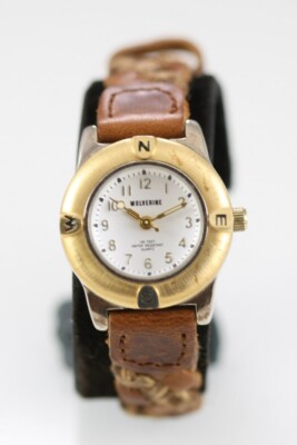 Wolverine Uhr Damen Edelstahl Silber Gold Leder Brown Wr Weiß Quarz