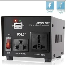 PYLE PVTC320U Step Up & Down Voltage Converter Transformer w/ USB Charging Port