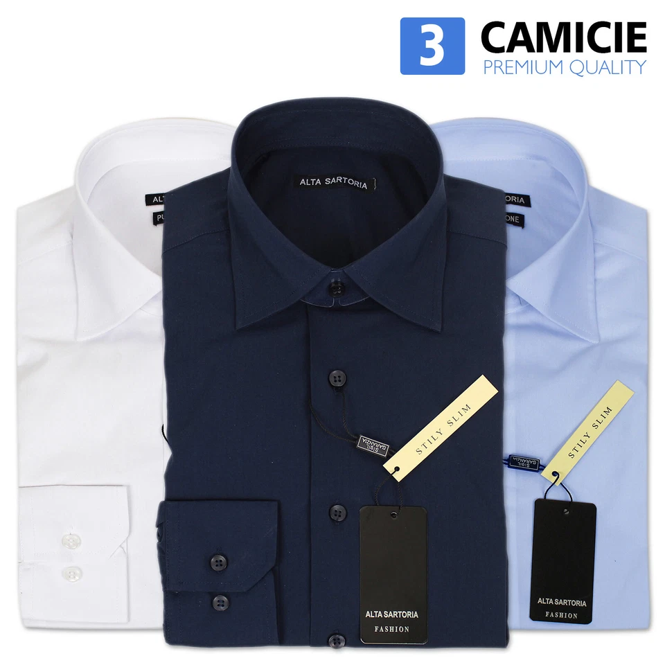 Set 3 Pezzi Camicia Uomo Sartoriale Camicie Casual Cotone Slim Classica VEQUE - Immagine 3 di 4