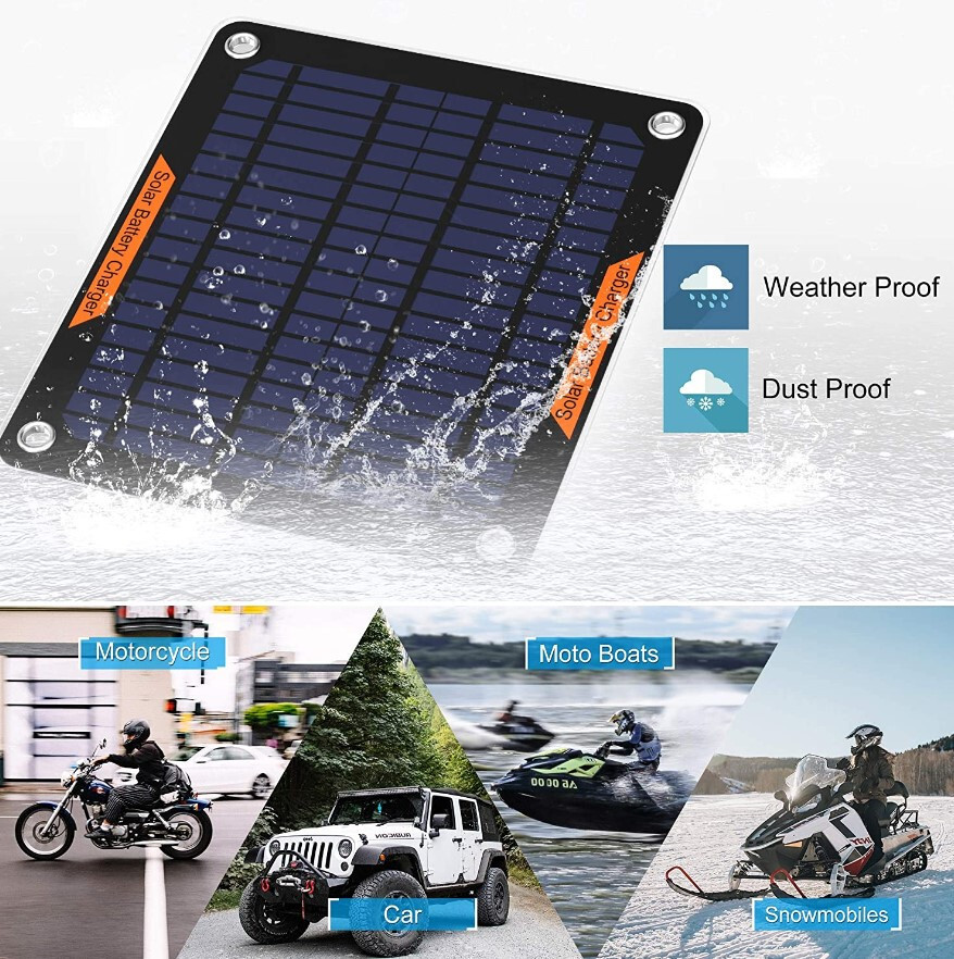 Waterproof Solar Battery Maintainer Car RV Charger 12 Volt Tender