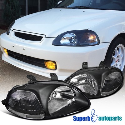 For 1996 1998 Honda Civic Black Headlights Head Lamps W Turn Signal Lamps Ebay