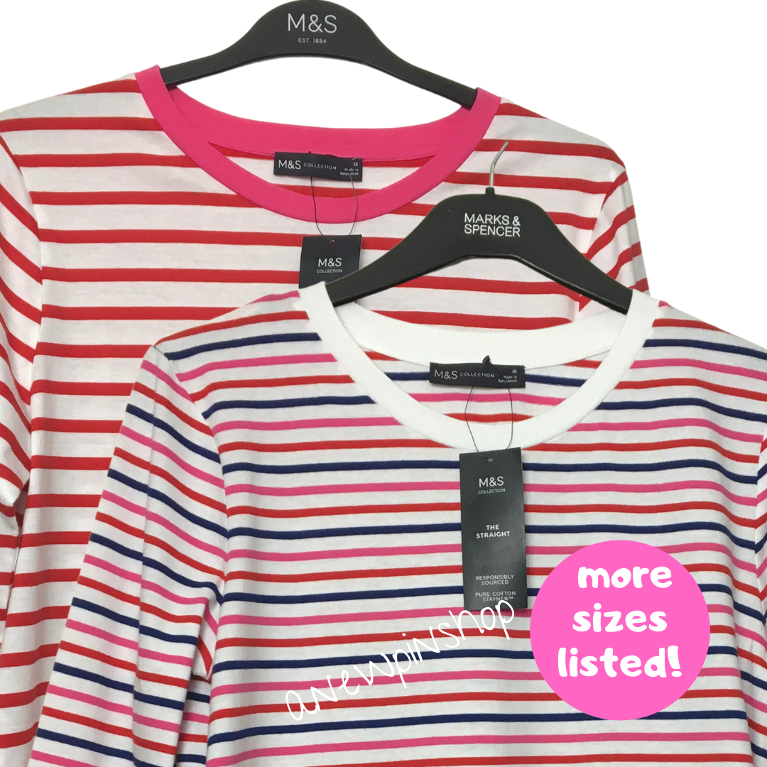 Top Donna M&amp;S Cotone Pois Quadrato &ndash; Manica Corta Multicolore