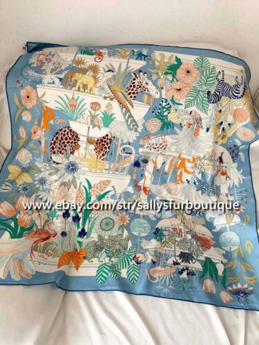Sallys Boutique 14 ~ 18 Momme Twill Silk Wrap Scarf Animals Print Shawl 35" - Picture 17 of 53