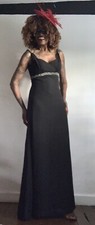 BLACK CHIFFON SHEER SLEEVELESS FLARE & FLARE GRECIAN FORMAL EVENING DRESS SZ:14