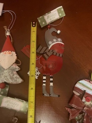 Vintage style Metal Christmas Ornaments Set of 7 with hanging loop Santa gnome - Picture 7 of 16