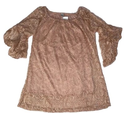 Win Win Full Lace Tunic Women s L-XL Pink Butterfly Sleeve