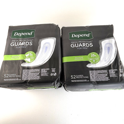 Depend Guards 52 Pack LOT OF 2 Maximum Absorbency Men's Incontinence Pads