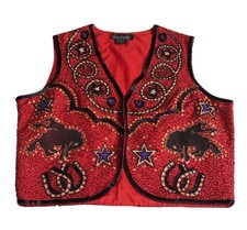 Silver Mesa Vest Xl Red Silk Crop Western Cowboy Beaded Rodeo Equestrian Show