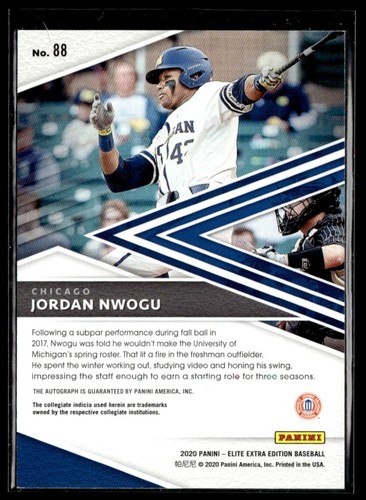 2020 Panini Elite Extra Edition Jordan Nwogu Auto Chicago Cubs #88 - Bild 2 von 2