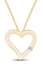 Love Heart 0.11CT Pendant Necklace 14k Yellow Gold Plated Silver 18" Chain Gift