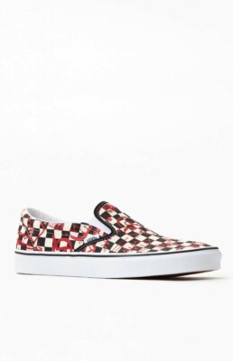 VANS Classic Crew Slip On Checkerboard Sneakers 6.5 Men 8 Women Black Red White