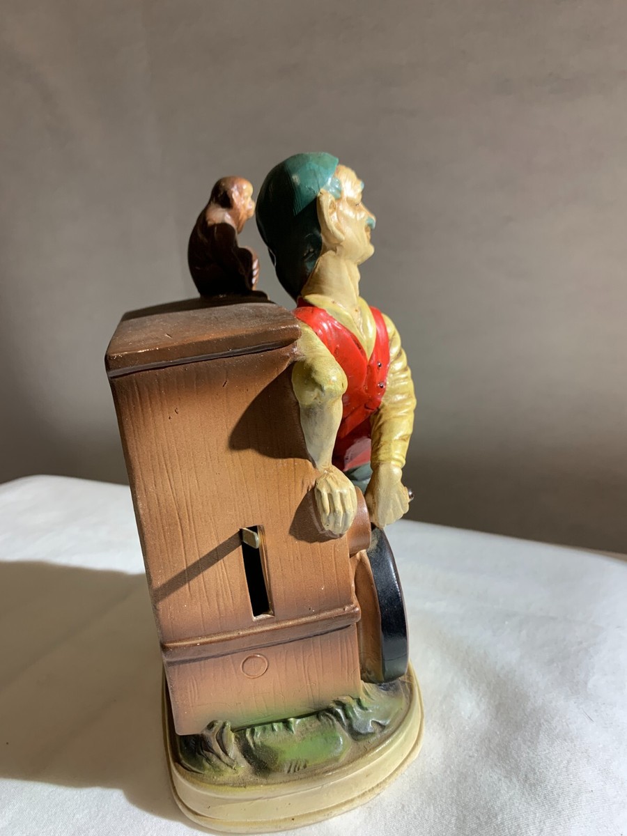 MUSIC BOX VINTAGE W/ ORGAN GRINDER, MAN & MONKEY Very