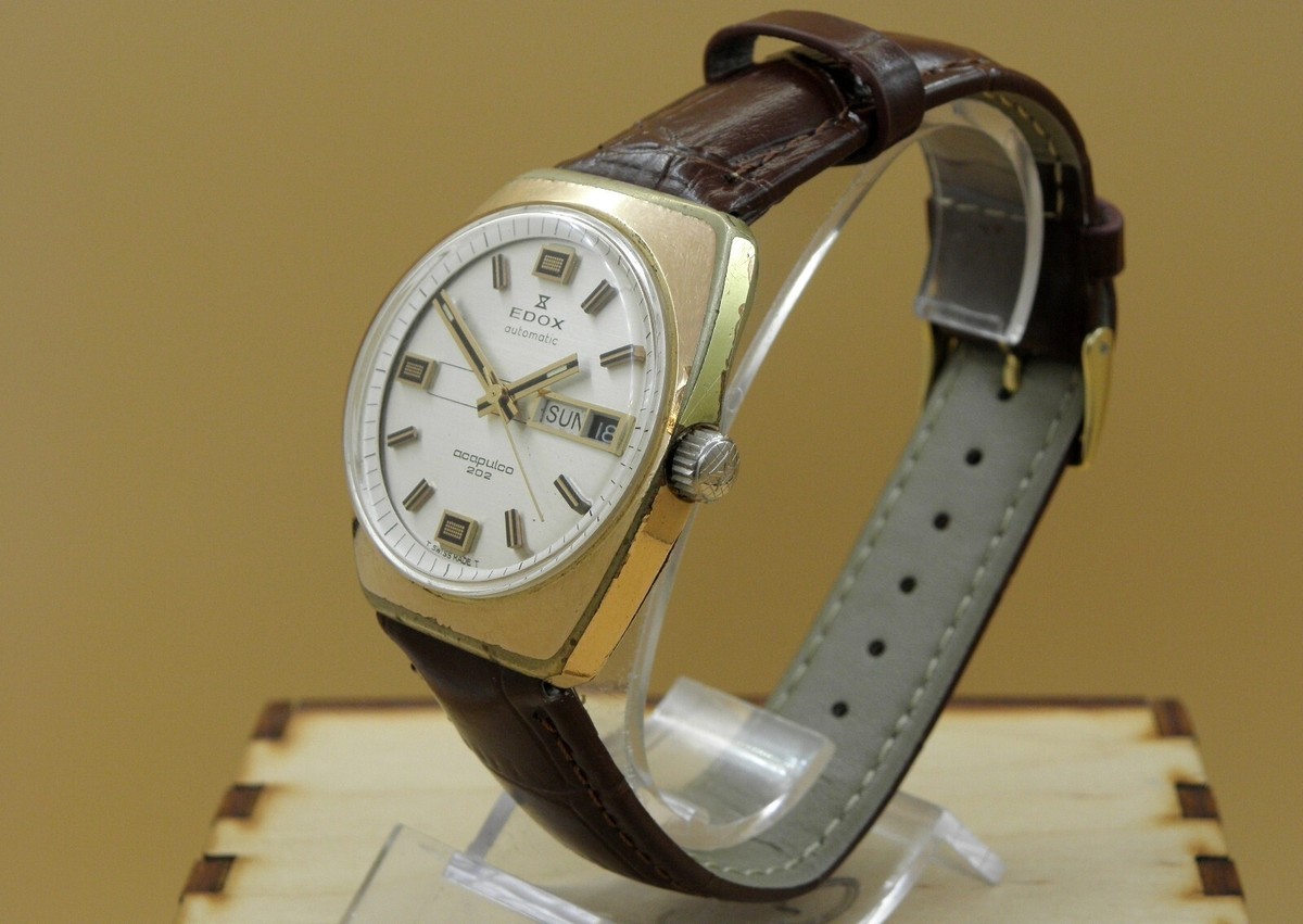 古掛時計 Vintage Edox Acapulco 202 Men's 36mm 21j Automatic Day Date Watch