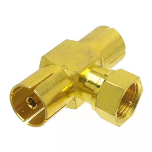 1pce F TV Male to IEC PAL DVB-T Female T tee Splliter RF Adapter Gold Plated