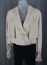 Tibi Women's Beige 100% Silk V Neck Front Snap Close Long Sleeve Jacket Small