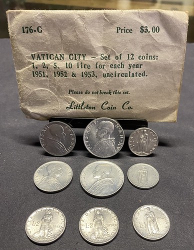 1951-53 Vatican City 1, 2, 5 & 10 Lire Coins (9 Total) Uncirculated-Littleton