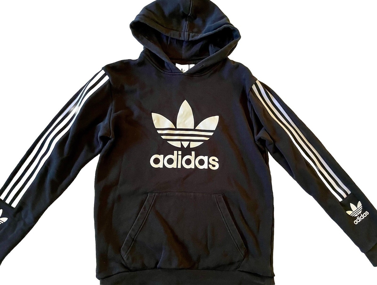 ADIDAS Mens M Fitted Three Stripe Hoodie Pullover Black Cotton